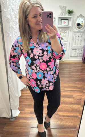 Lizzy Top in Bold Black Floral