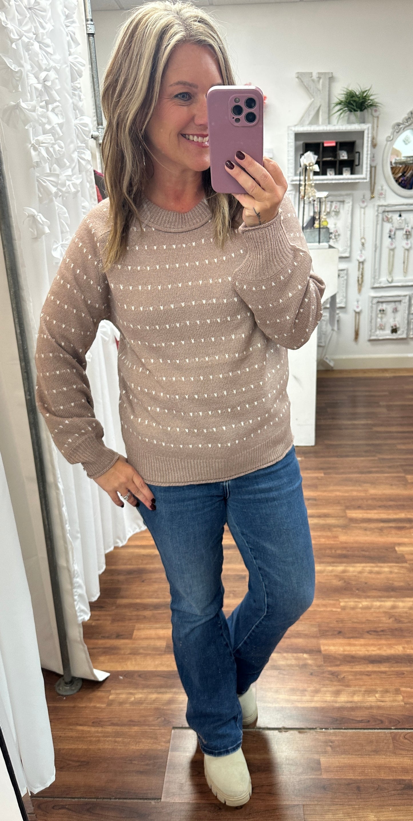 Taupe Dotted Stripe Sweater