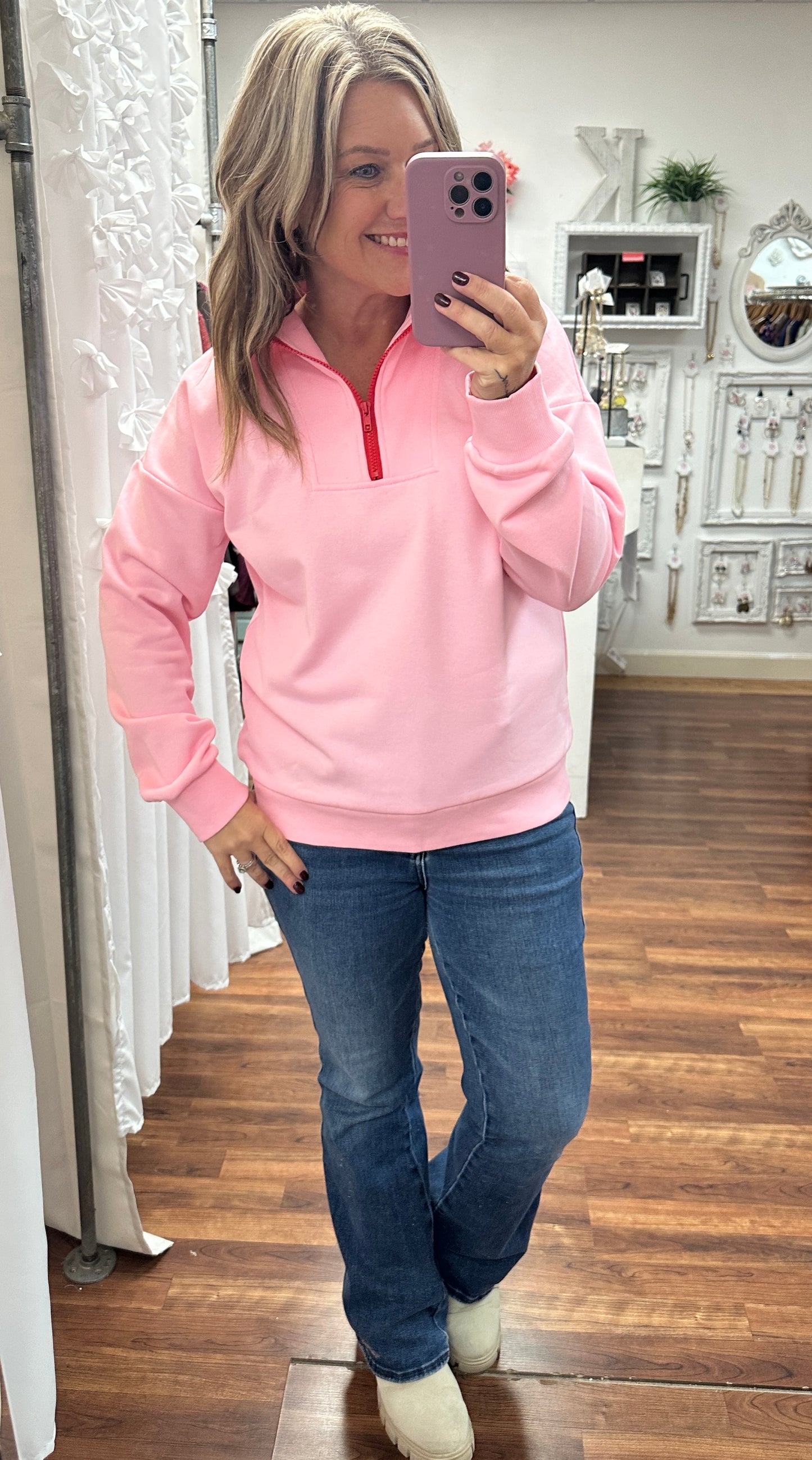 Pop Pink Zip Pullover