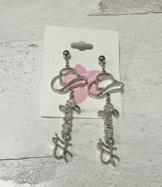 Howdy Cowboy Hat Silver Earrings