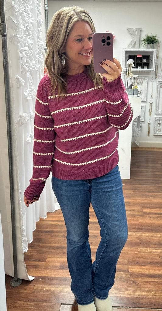 Blanket Stitch Striped Sweater