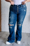 Gabriella Mid Rise Distressed Button Fly Flare (ONLINE EXCLUSIVE)