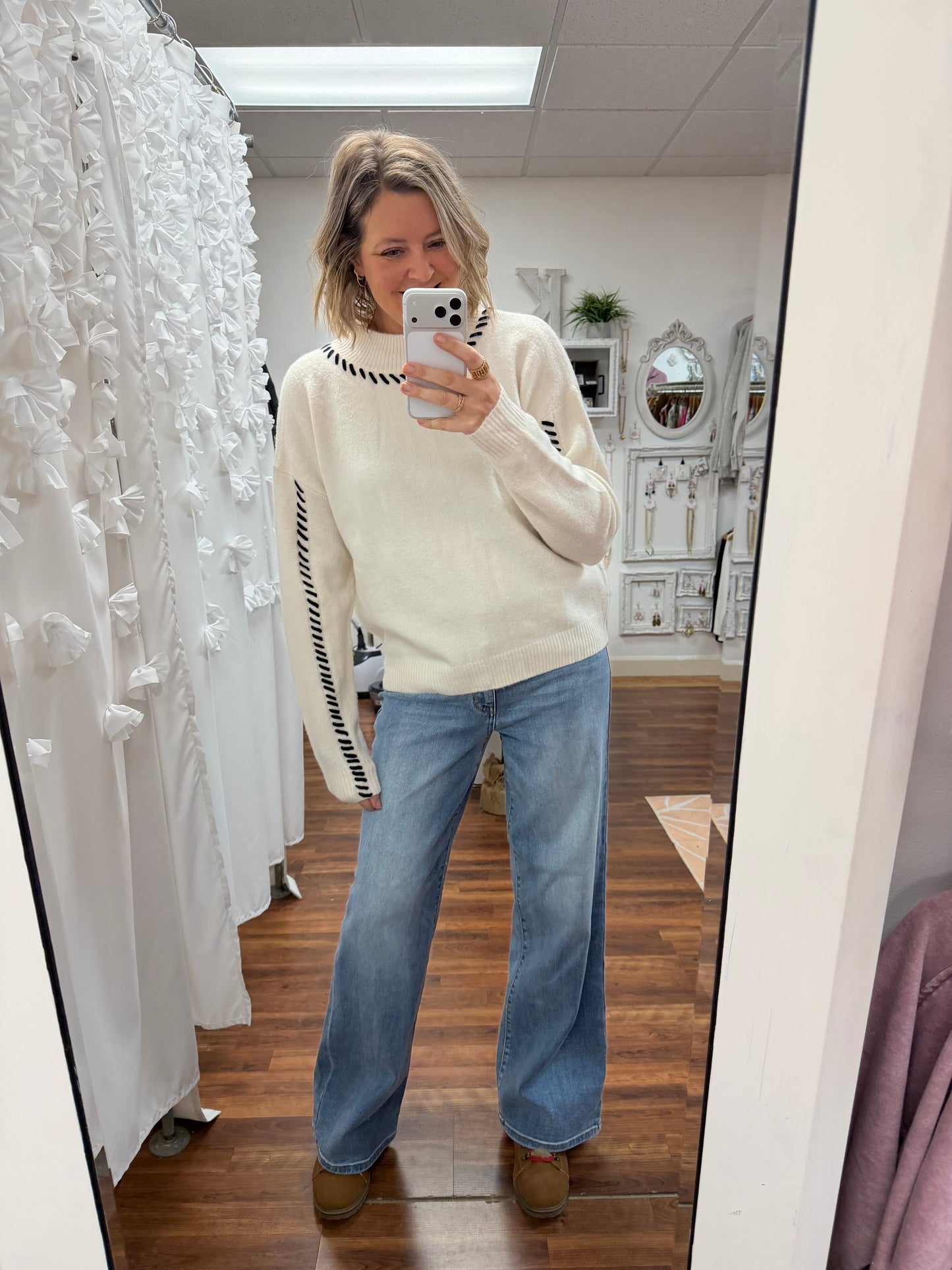 Stitched Crew Neck Sweater