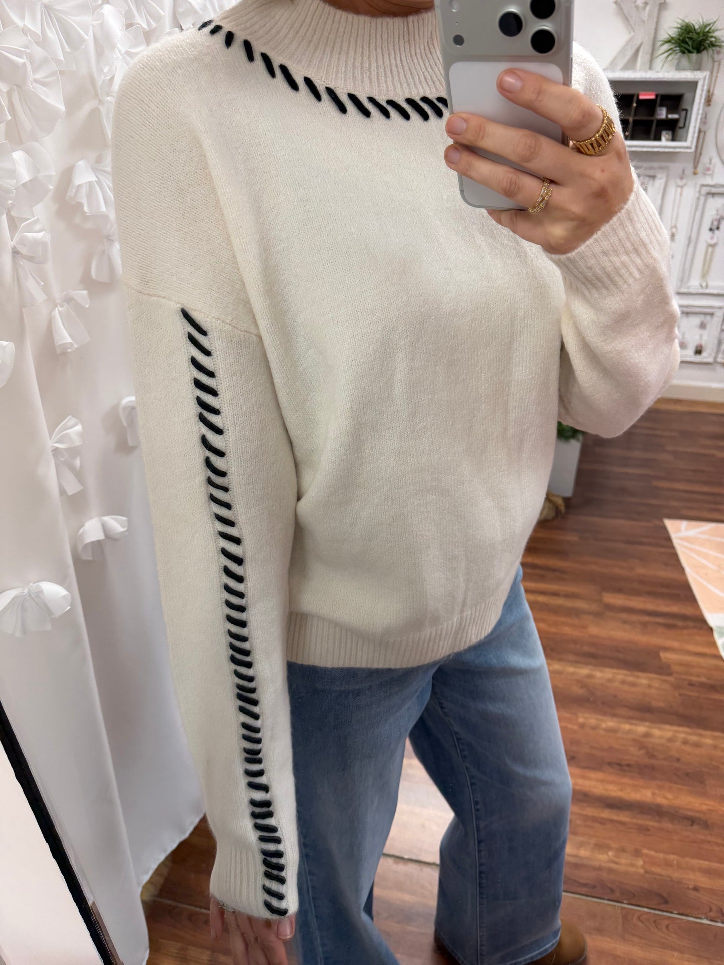 Stitched Crew Neck Sweater