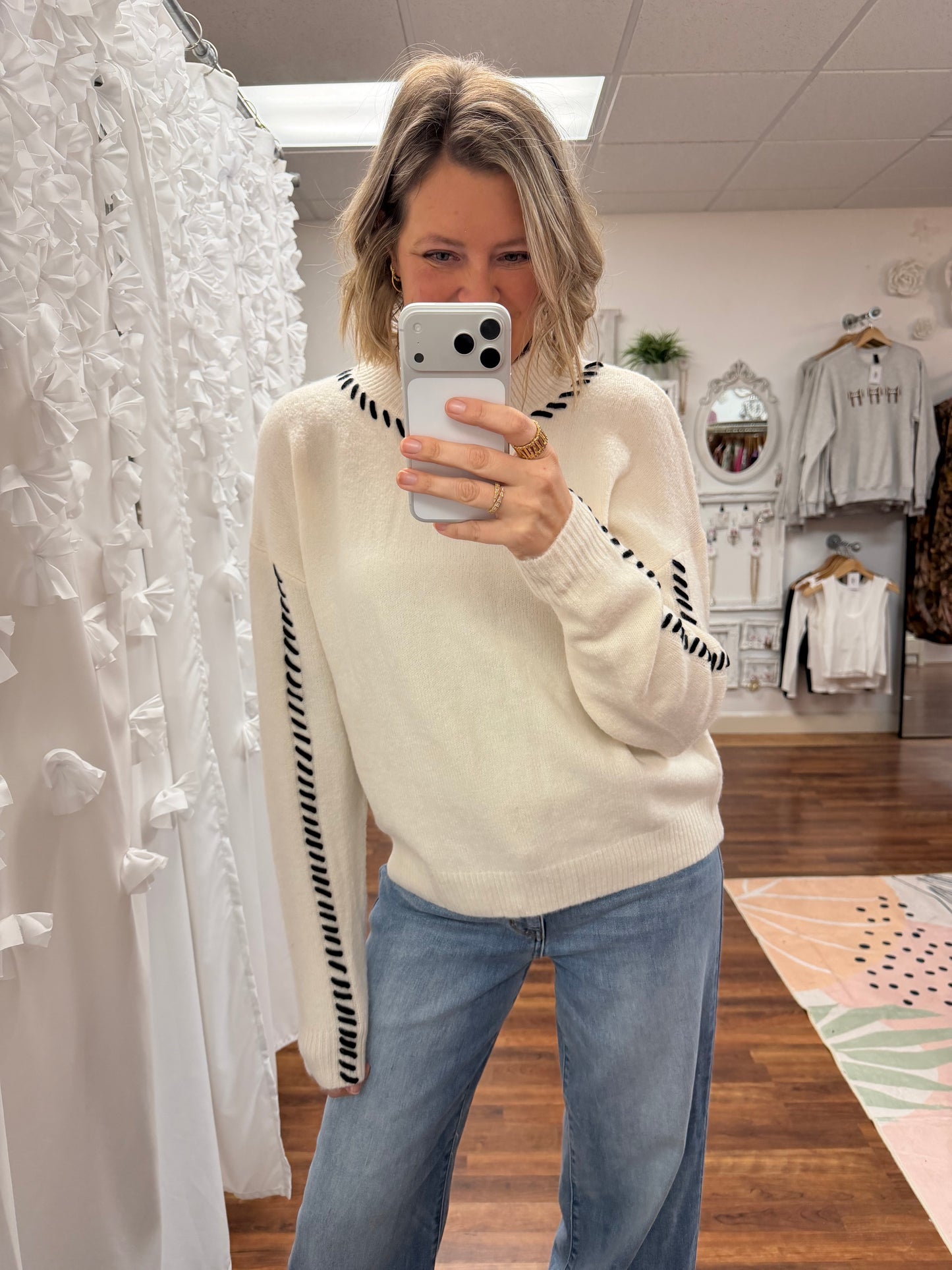 Stitched Crew Neck Sweater