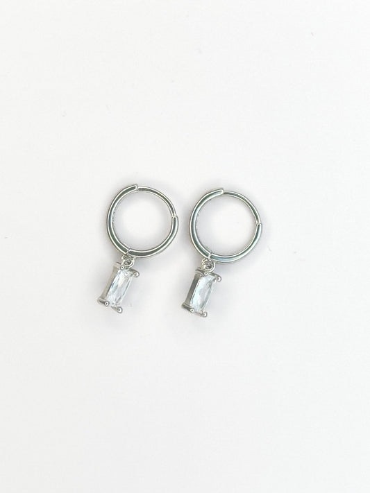 Sophie Silver Baguette Diamond Huggie