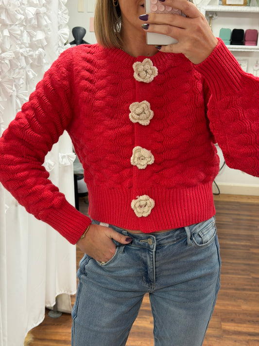 Flower Button Sweater