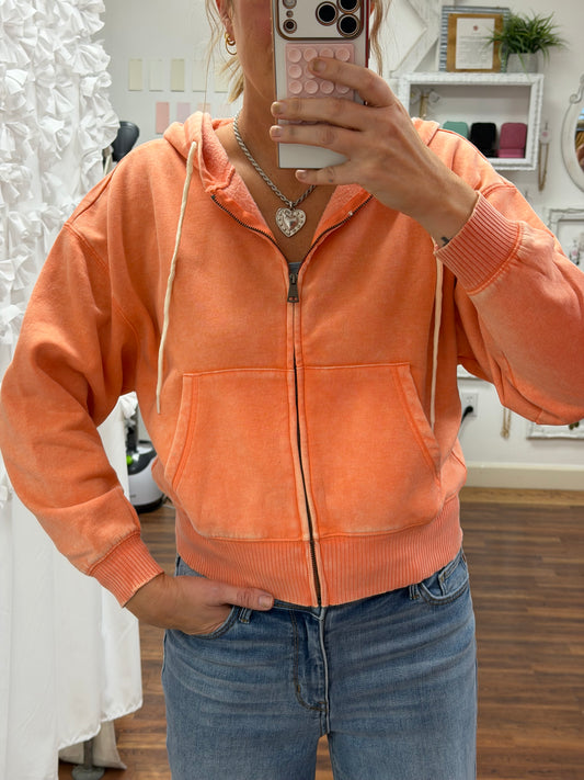 Acid Wash Orange Cropped Hoodie