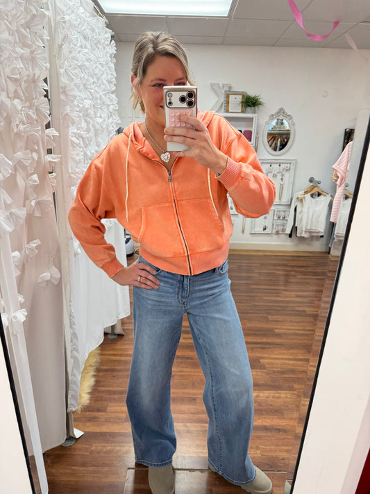 Acid Wash Orange Cropped Hoodie