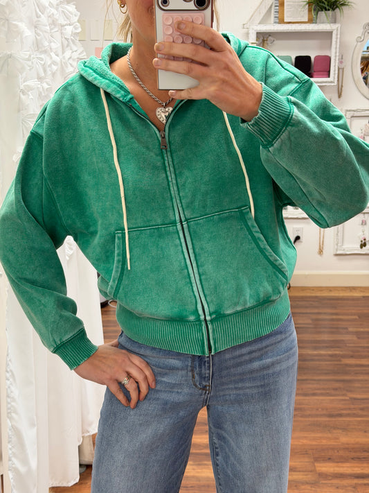 Acid Wash Green Cropped Hoodie