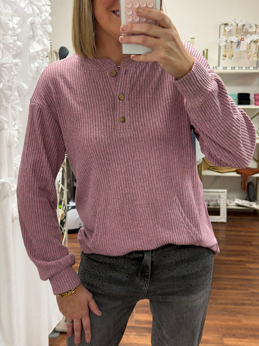 Pink Ribbed Henley
