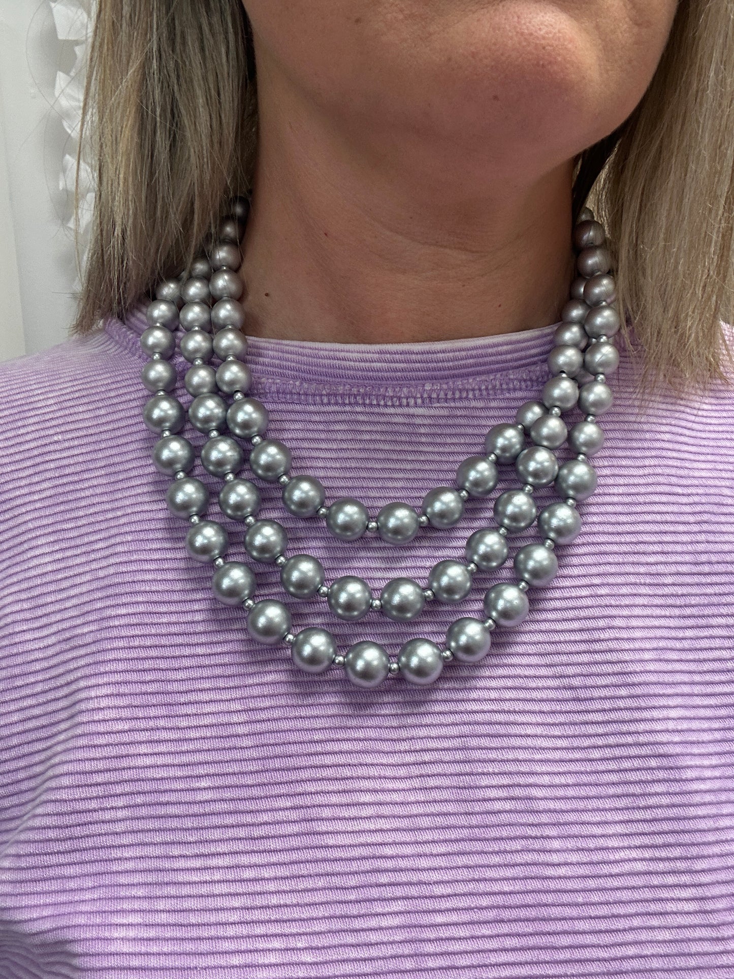 Matte Silver Beaded Necklace
