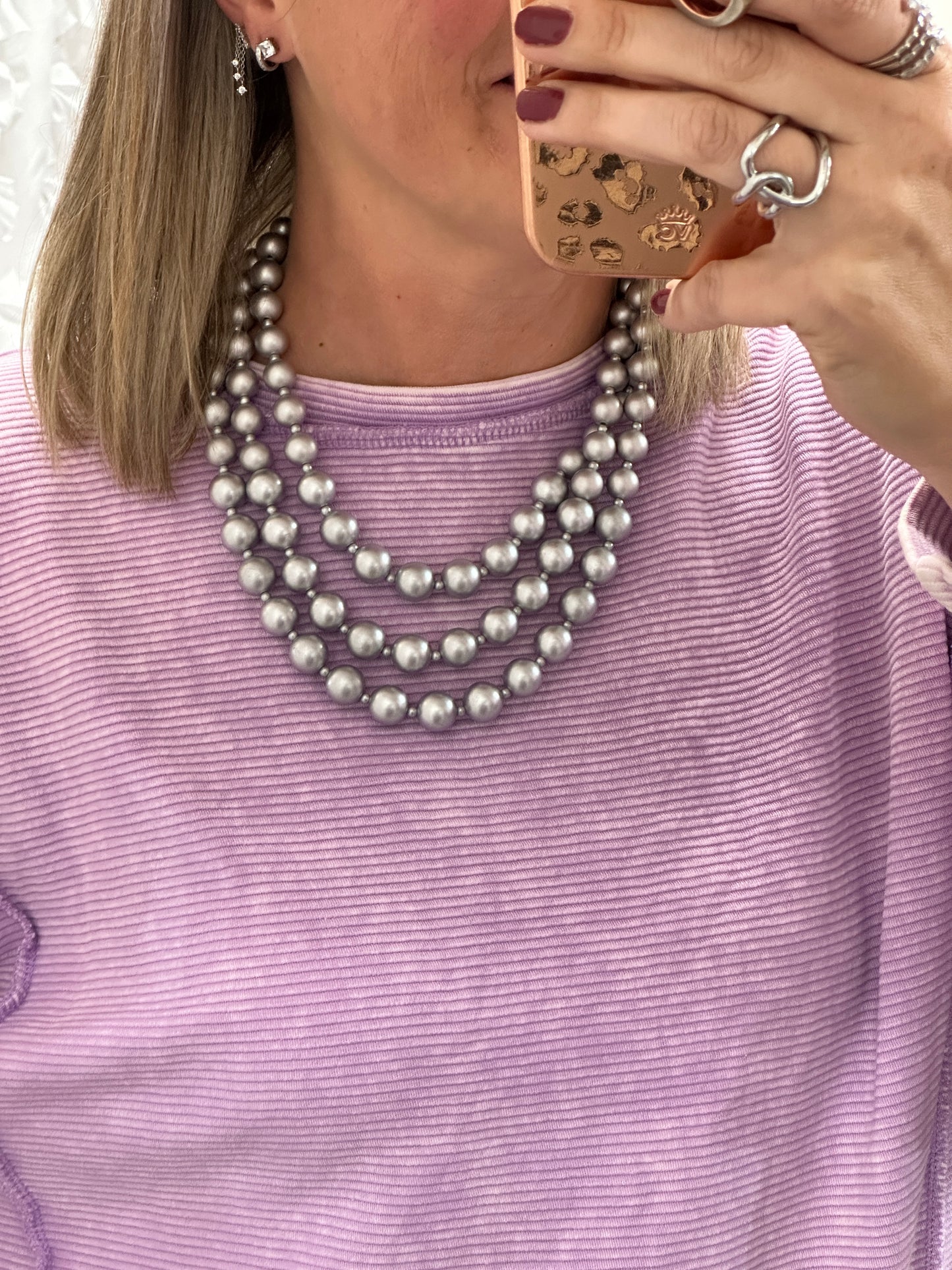 Matte Silver Beaded Necklace