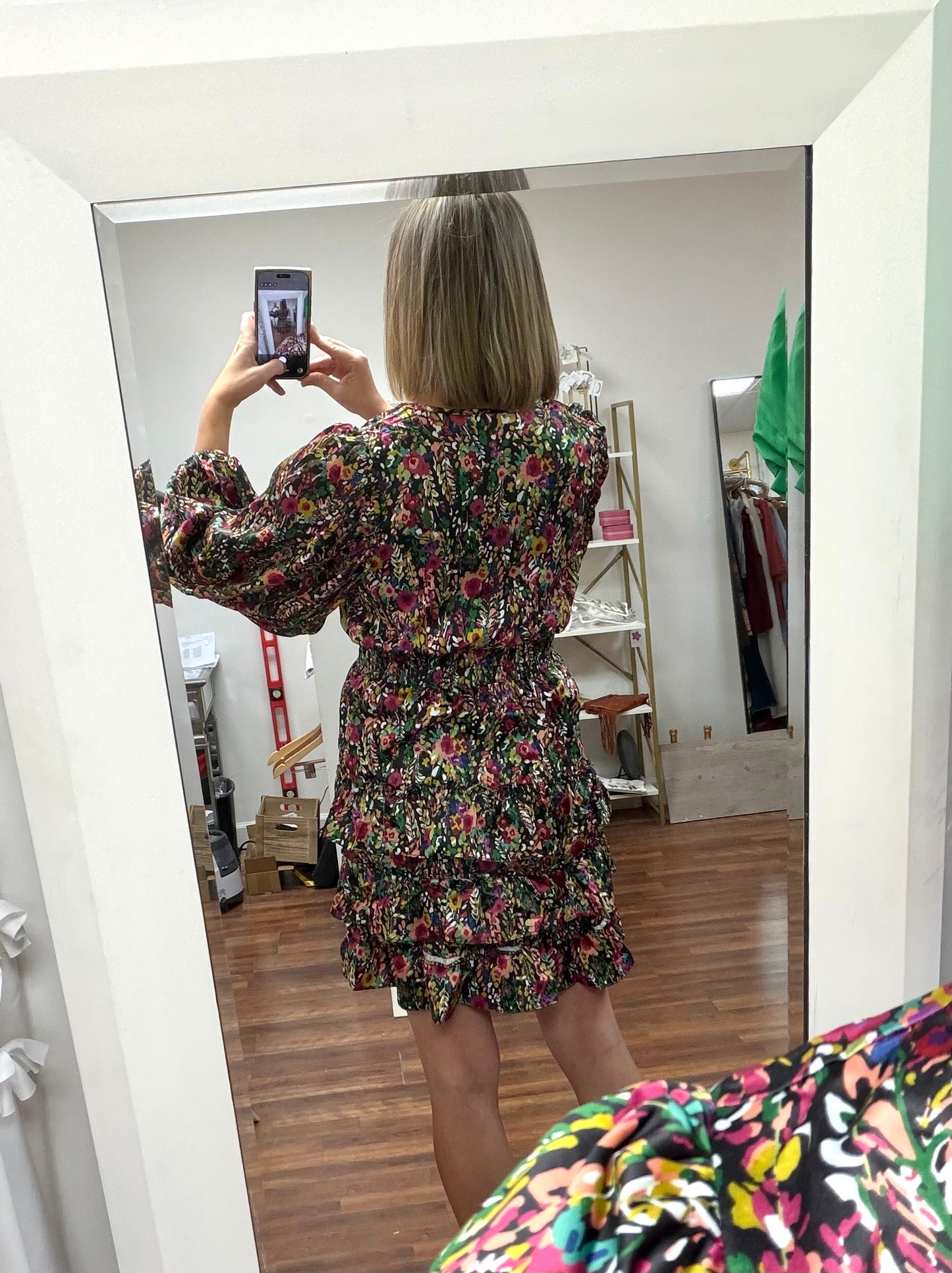 Satin Floral Ruffle Dress