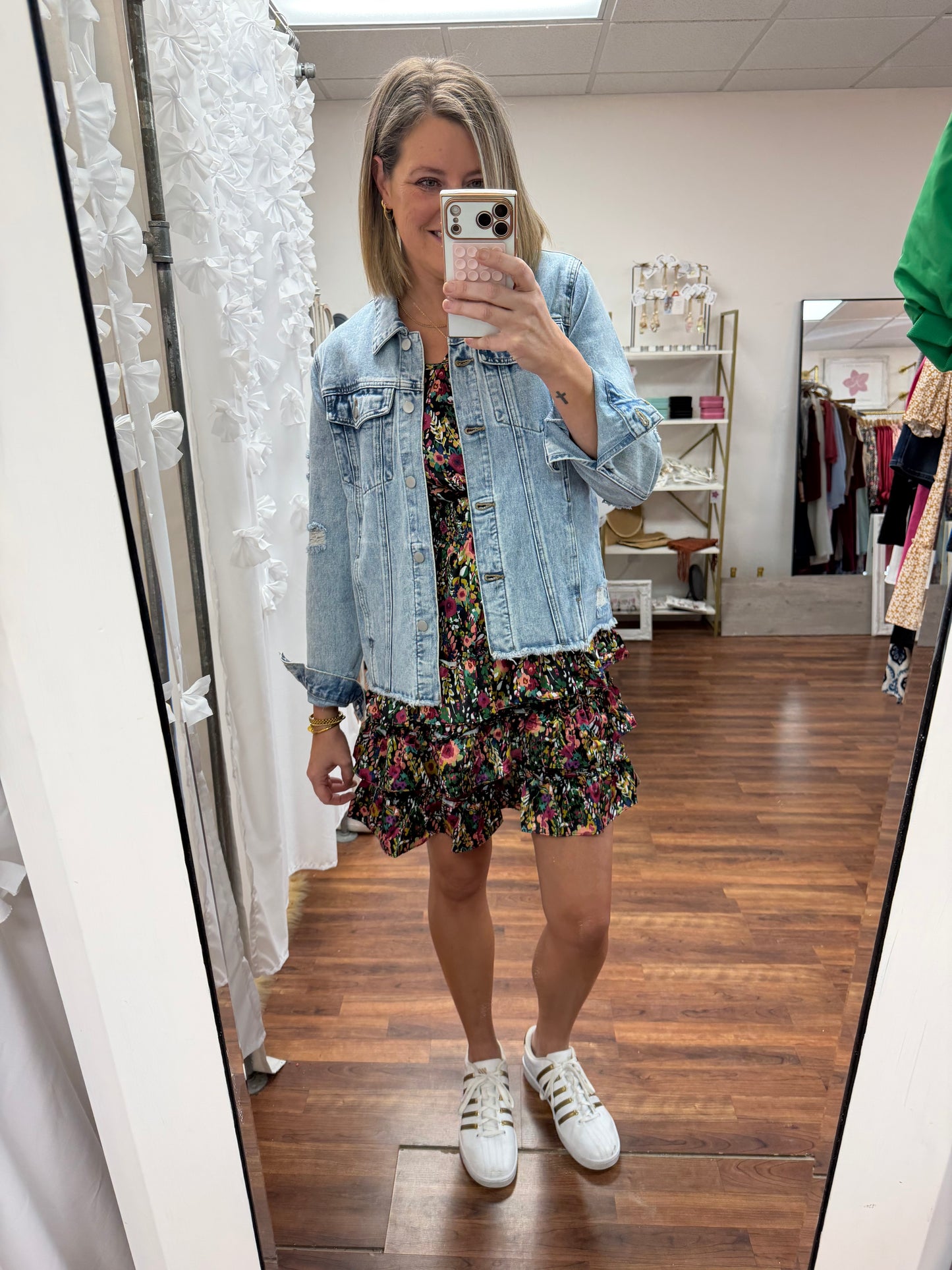 Satin Floral Ruffle Dress