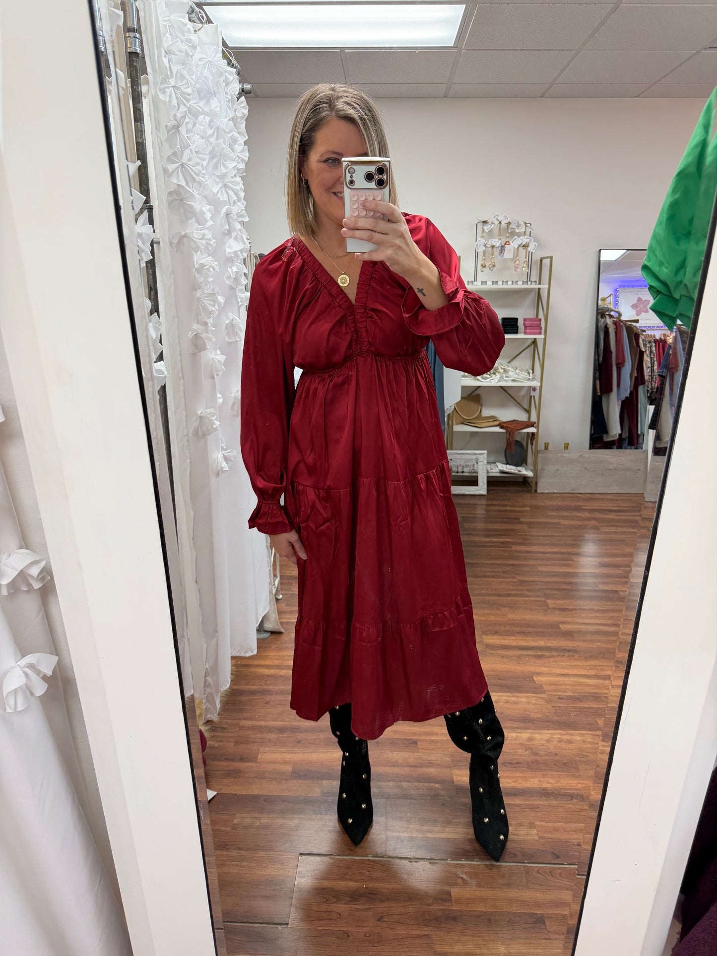 Satin Tiered Maxi Dress