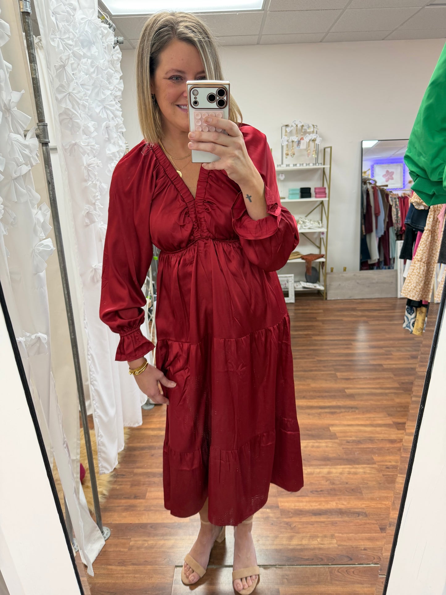 Satin Tiered Maxi Dress