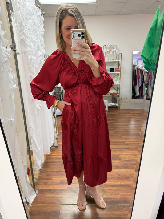 Satin Tiered Maxi Dress