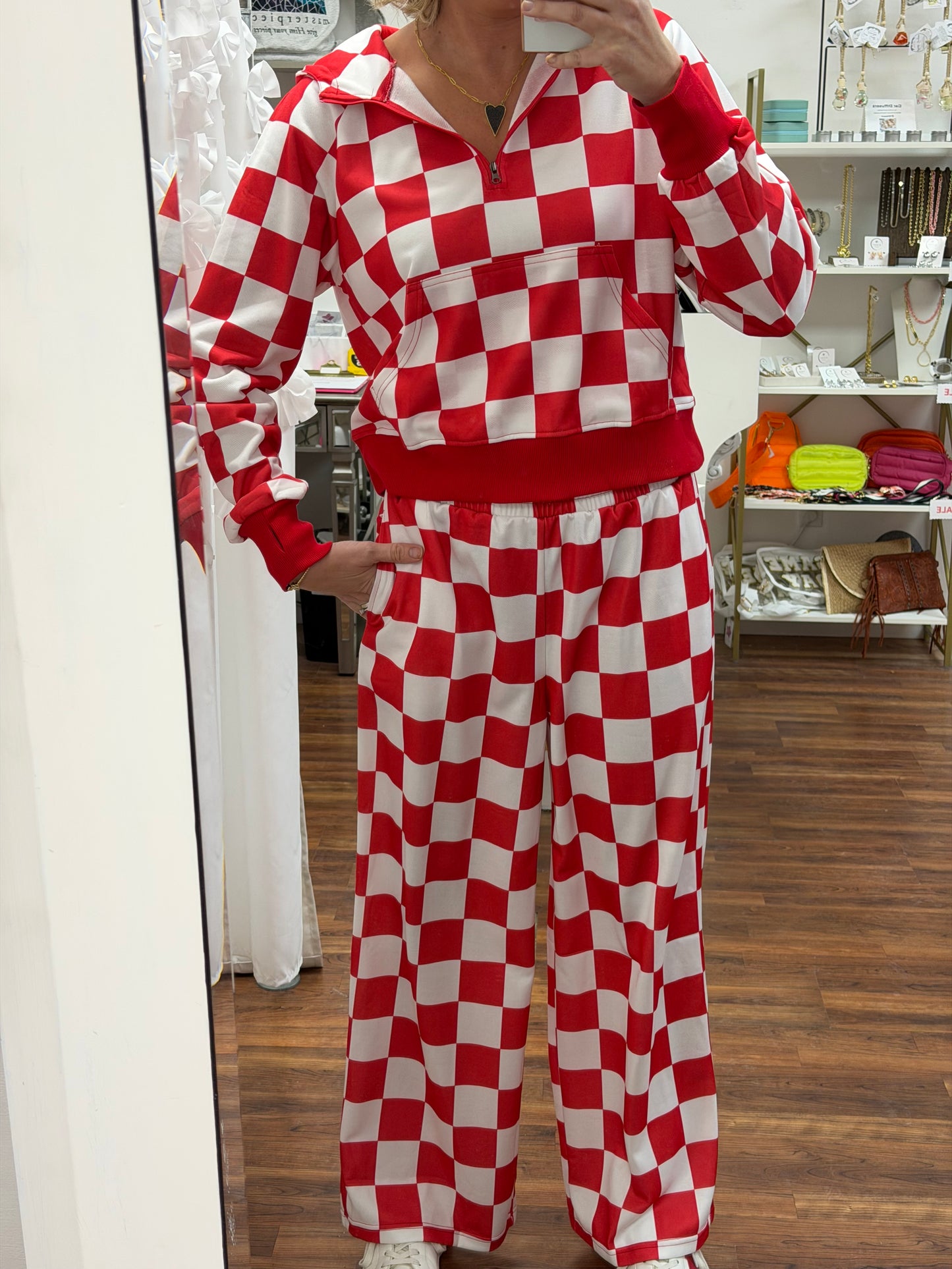 Red Checkered Lounge Set