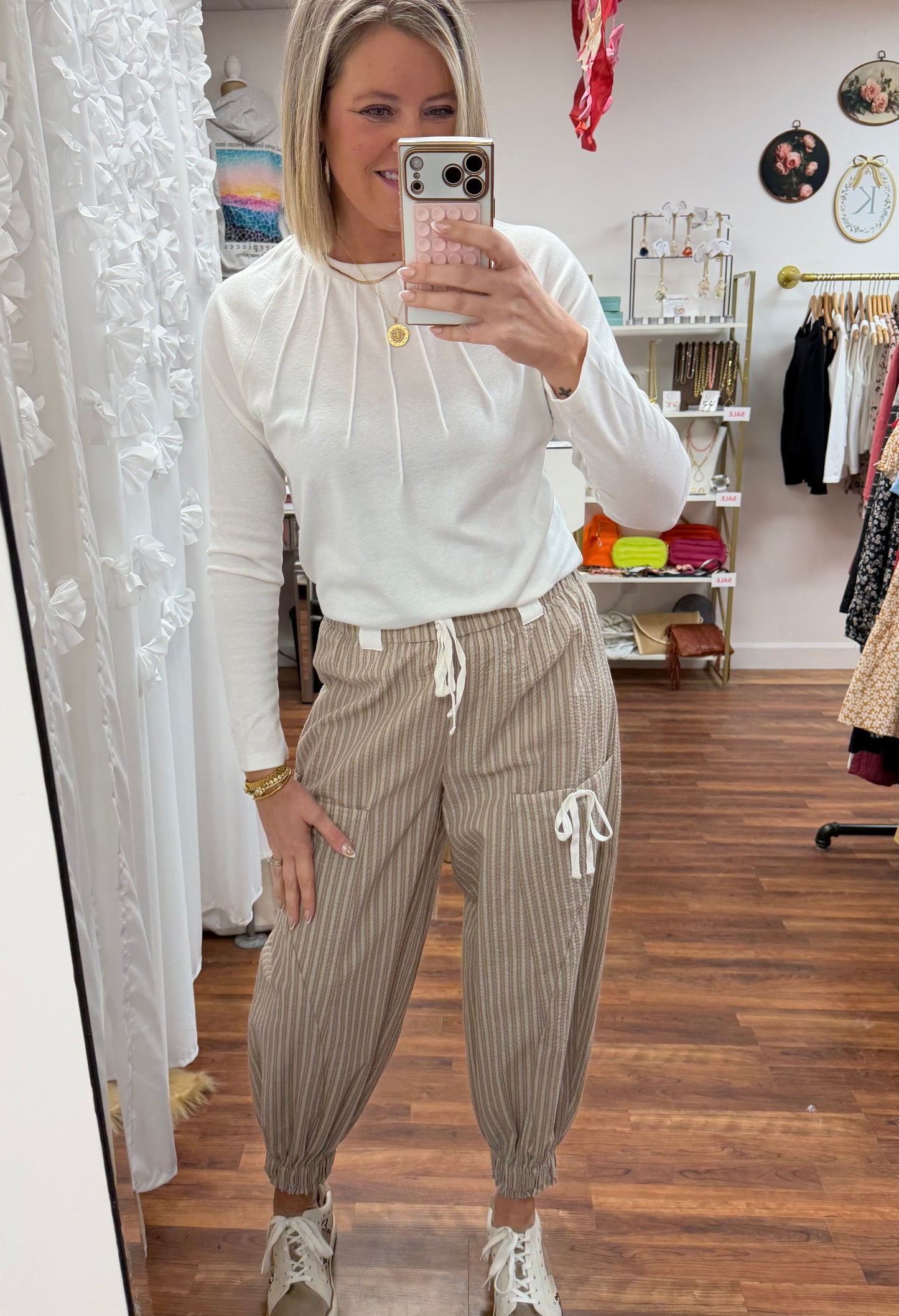 Brown Stripe Seersucker Pants