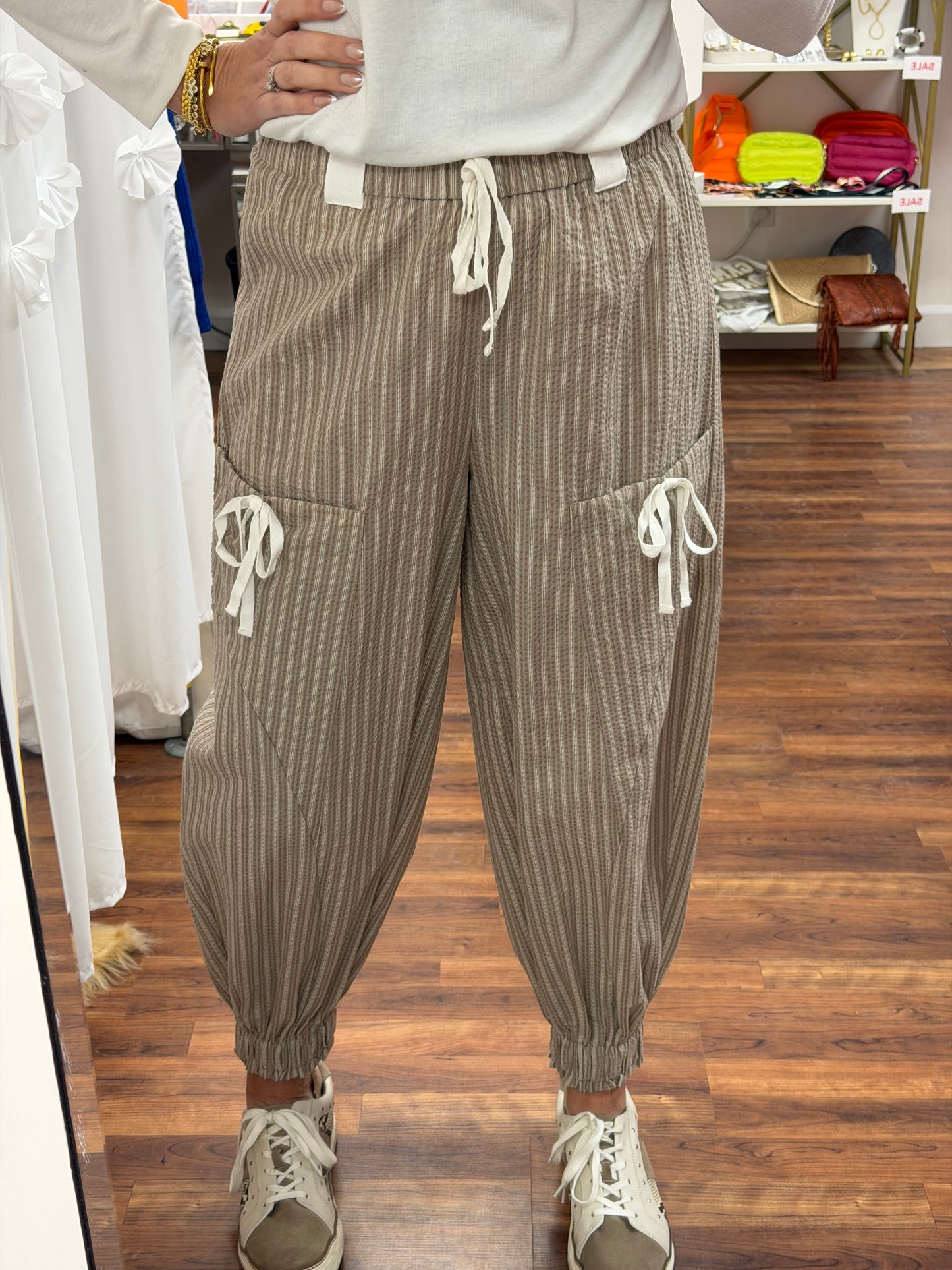 Brown Stripe Seersucker Pants