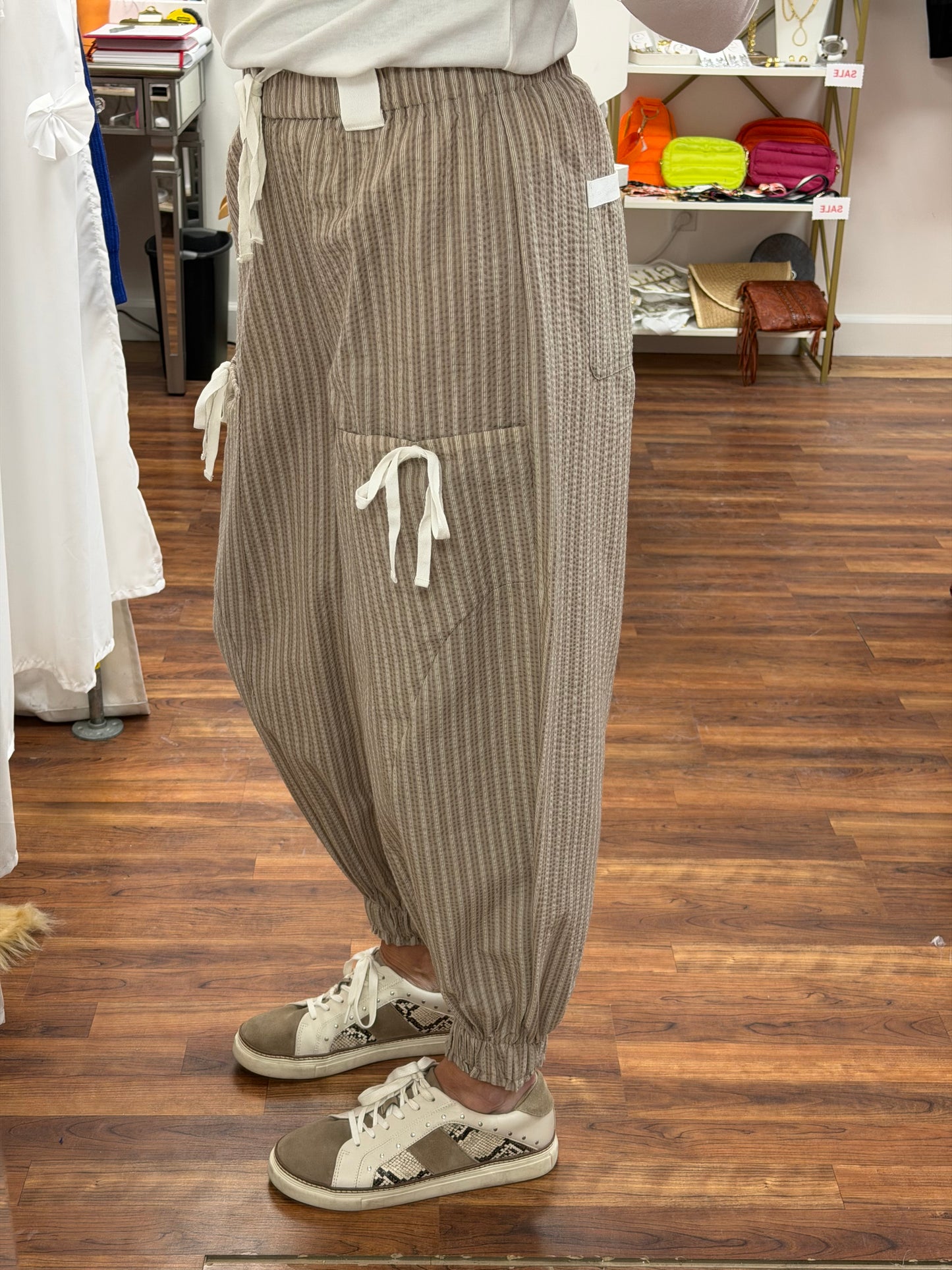 Brown Stripe Seersucker Pants
