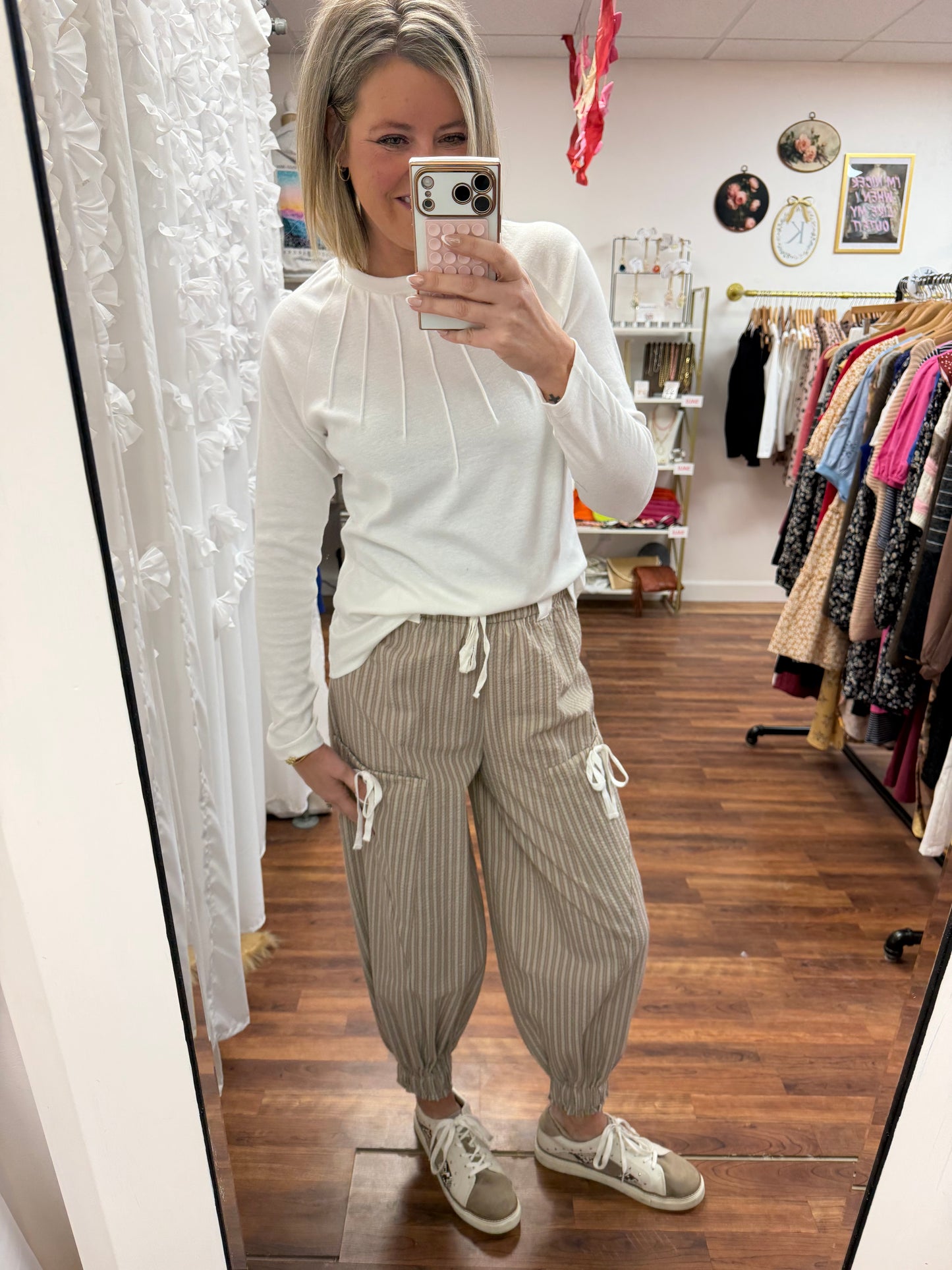 Brown Stripe Seersucker Pants