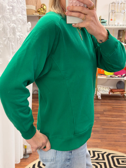 Green Ribbed Sweatshirt