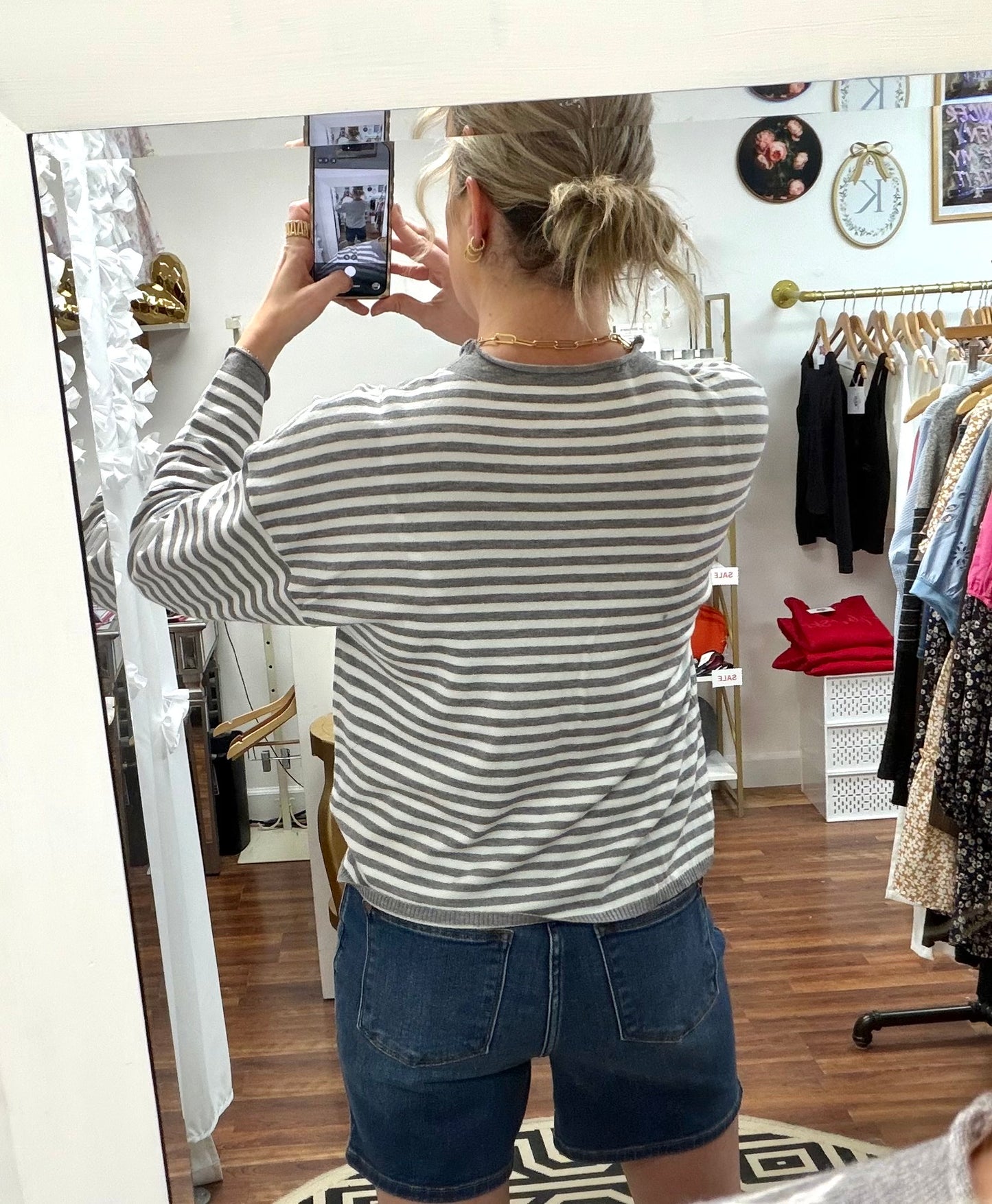 Grey Stripe Button Sweater