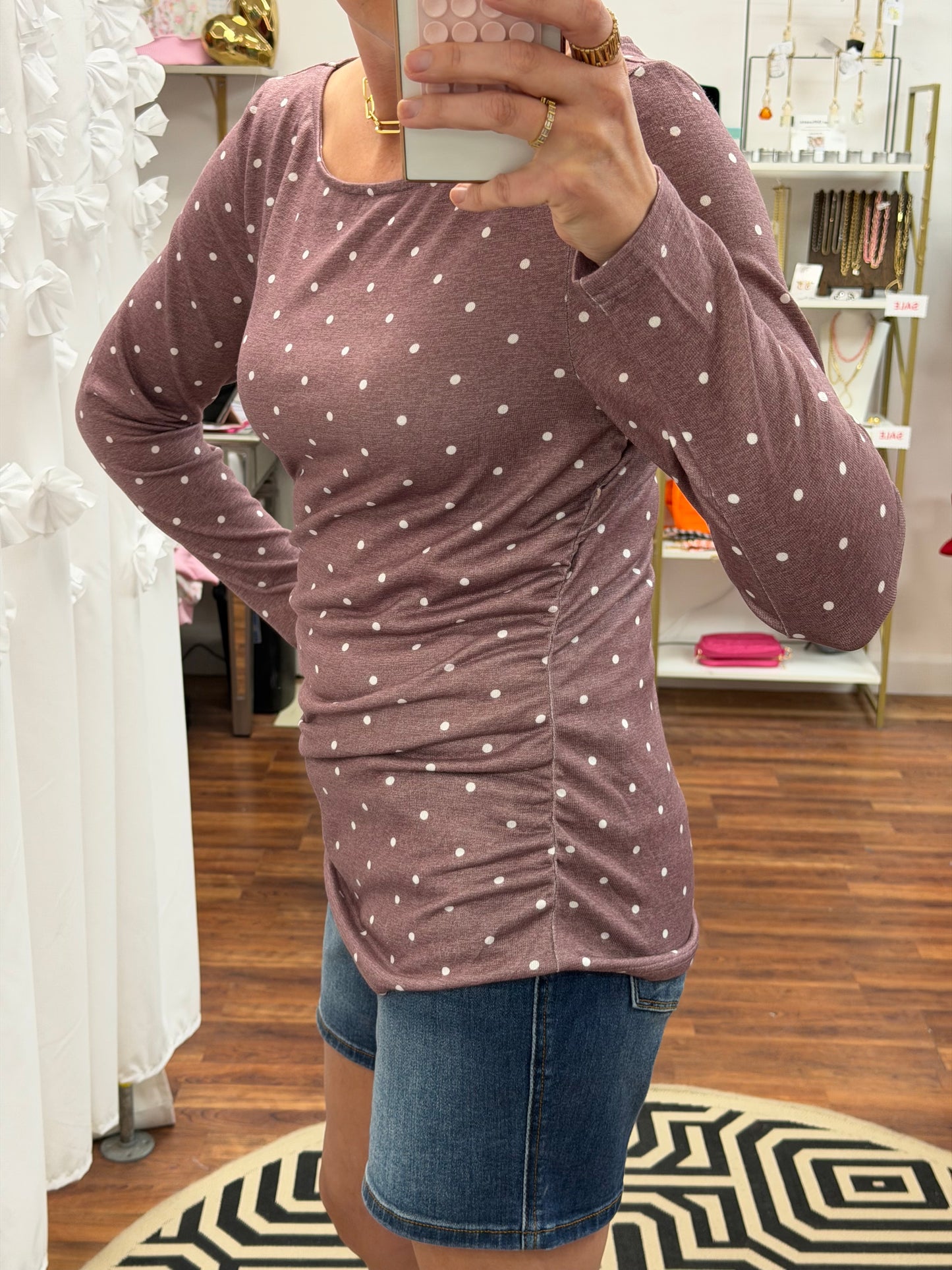 Boat Neck Polka Dot Top