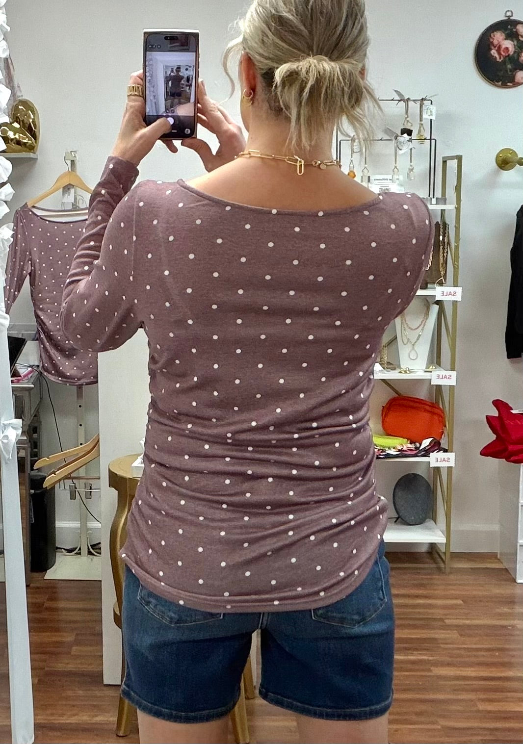 Boat Neck Polka Dot Top