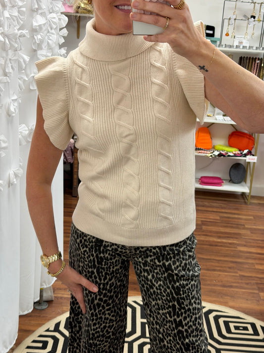 Cable Knit Ruffle Sleeve