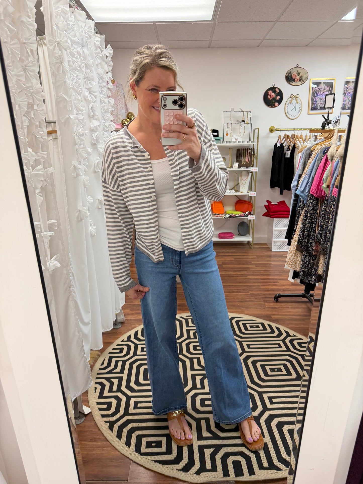 Grey Stripe Button Sweater