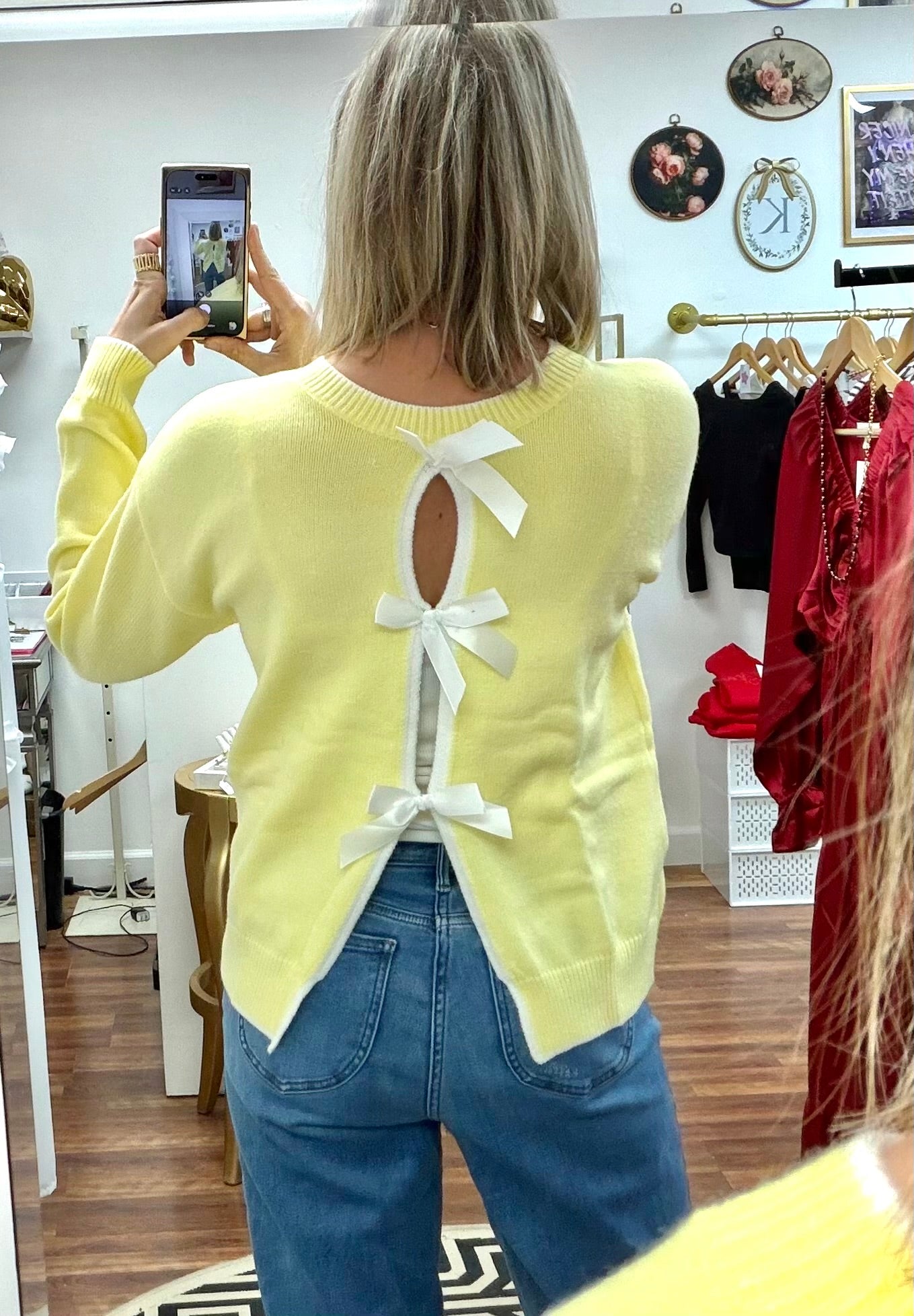 Yellow Bow Back Sweater