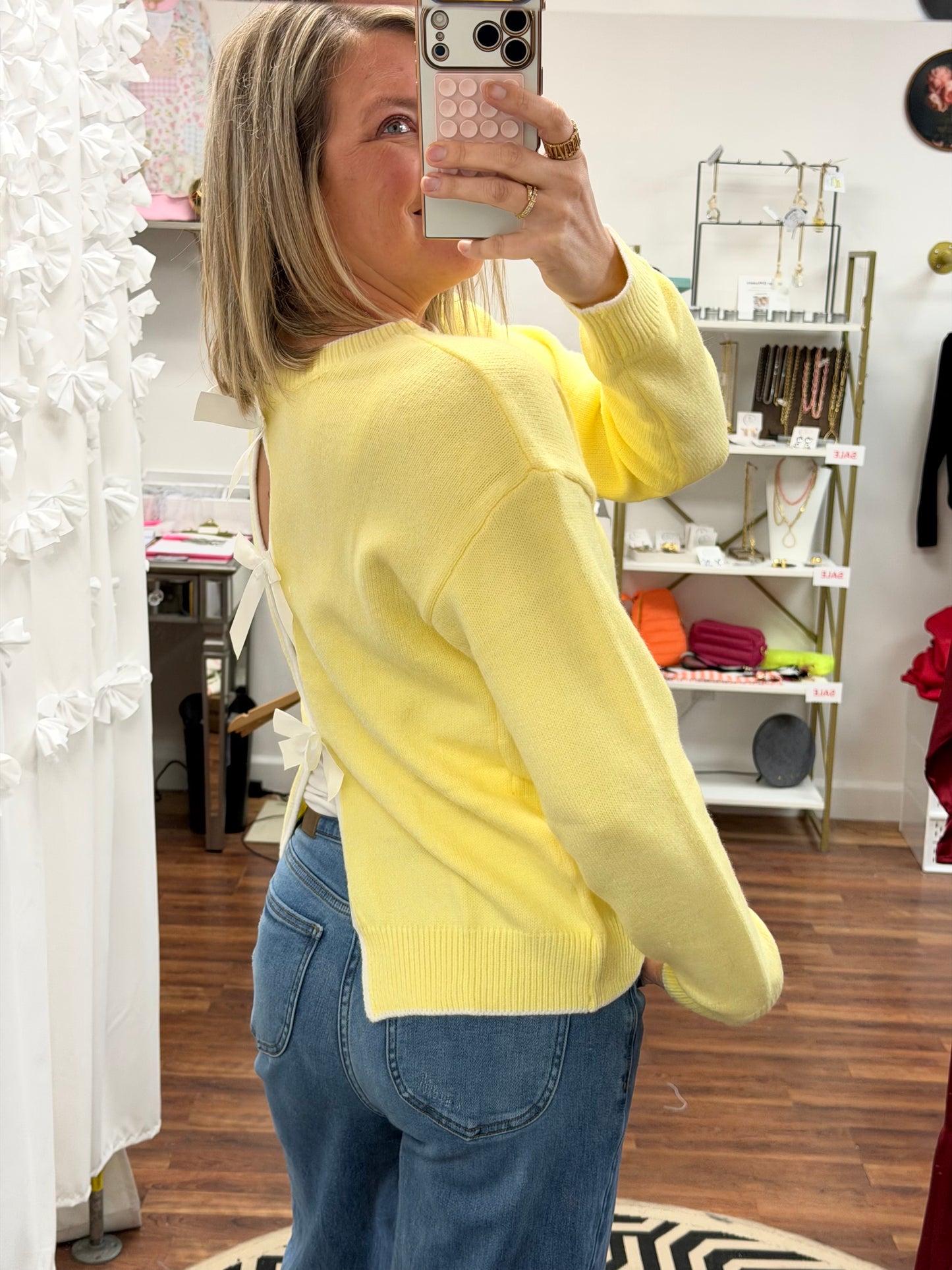 Yellow Bow Back Sweater