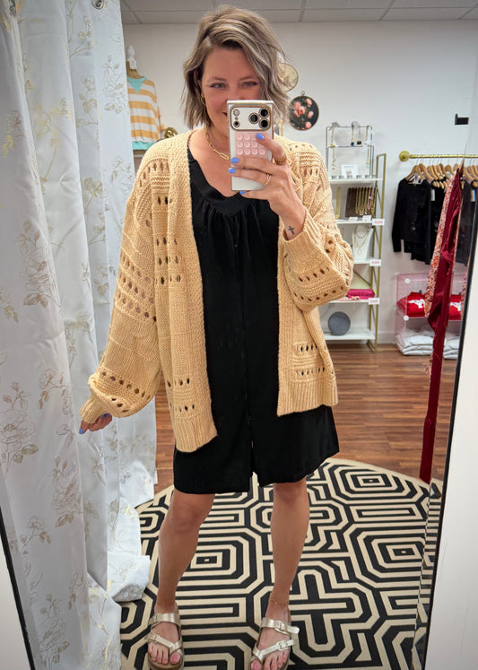 Balloon Sleeve Crochet Cardigan