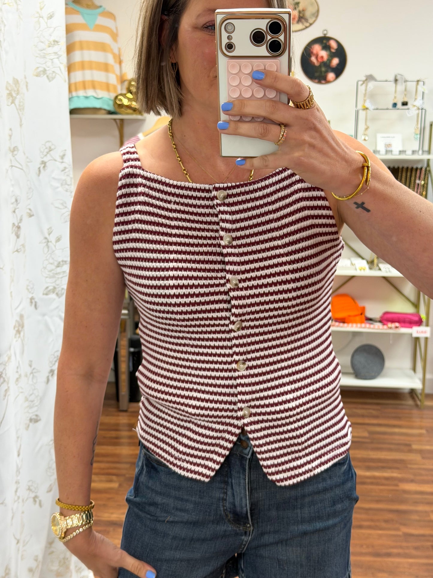 Stripe Button Down Tank