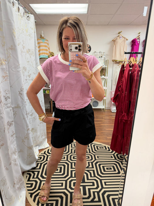 Stripe Short Sleeve Cuff Top