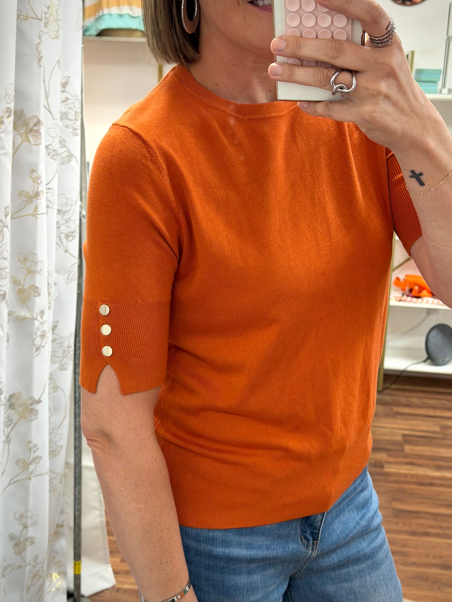 Orange Button Sleeve Top