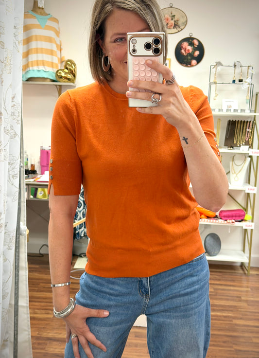 Orange Button Sleeve Top