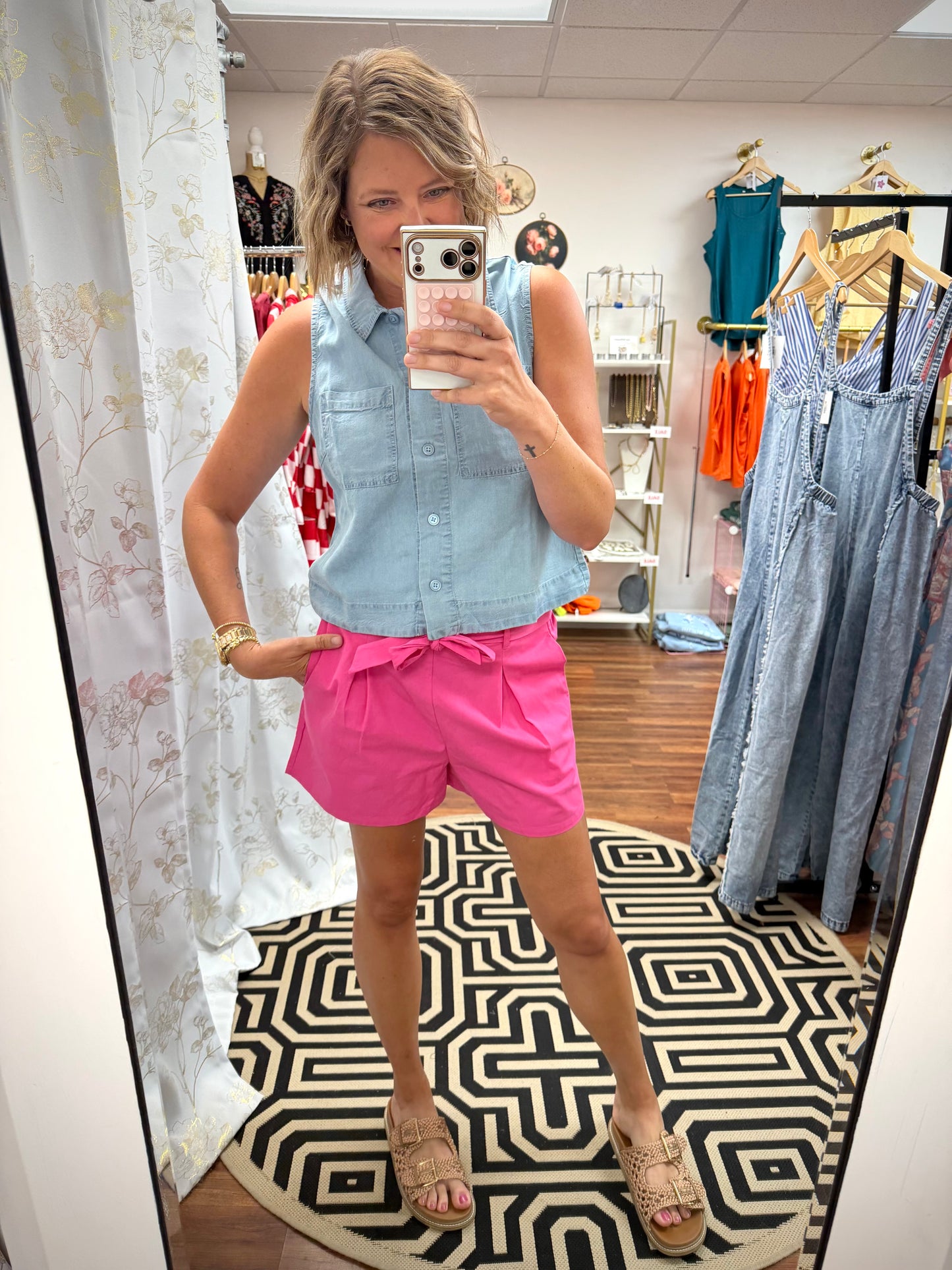 Pink Waste Tied Shorts