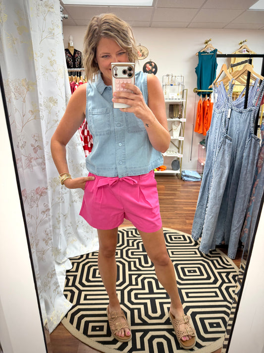 Pink Waste Tied Shorts