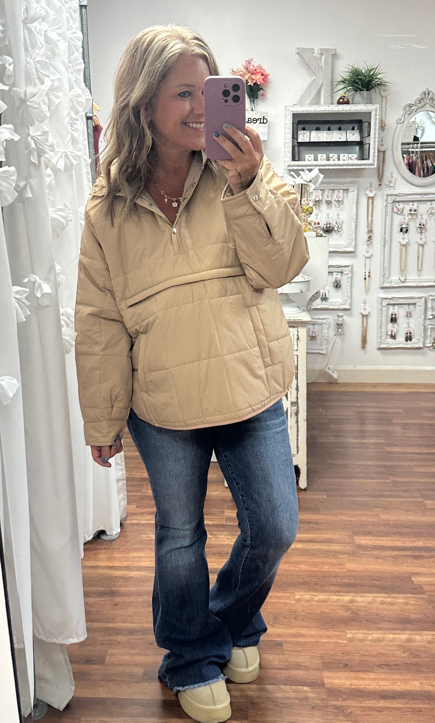 Peyton Puffer Jacket in Beige