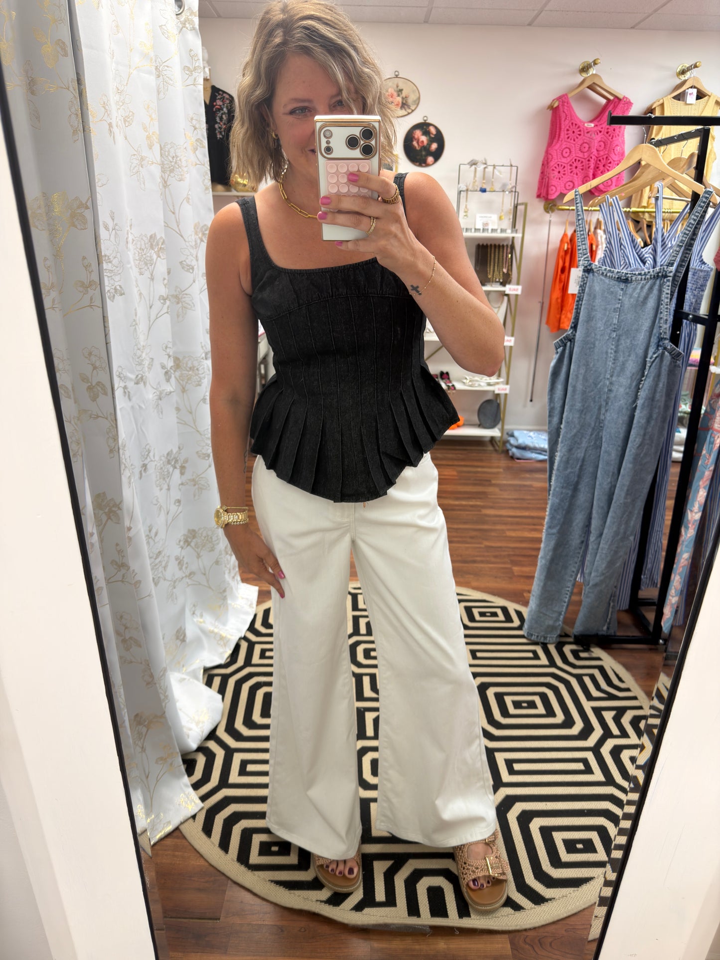 Black Denim Peplum Top