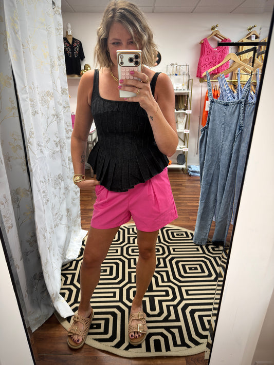 Black Denim Peplum Top
