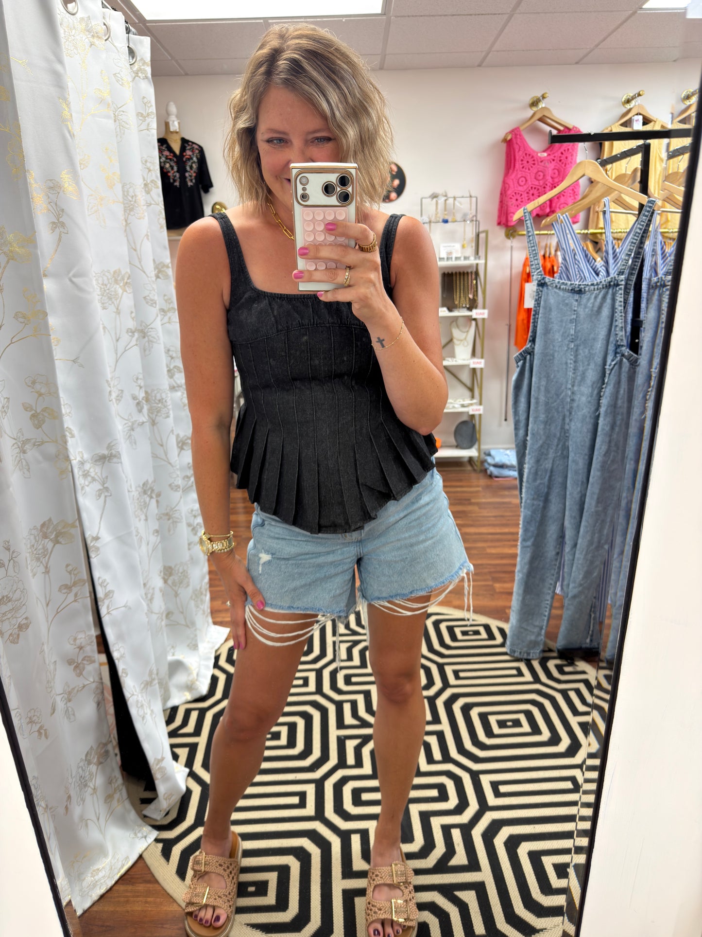 Black Denim Peplum Top