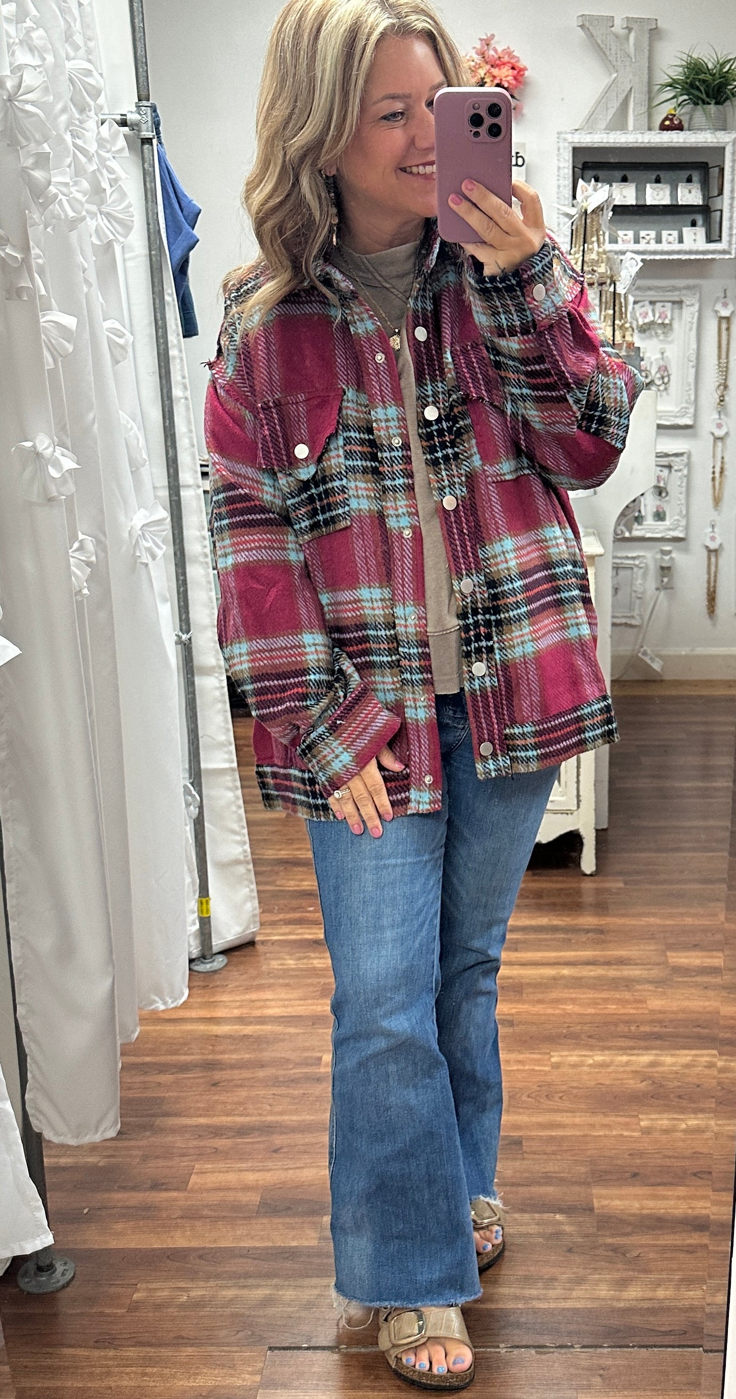 Burgundy Ember Plaid Shacket