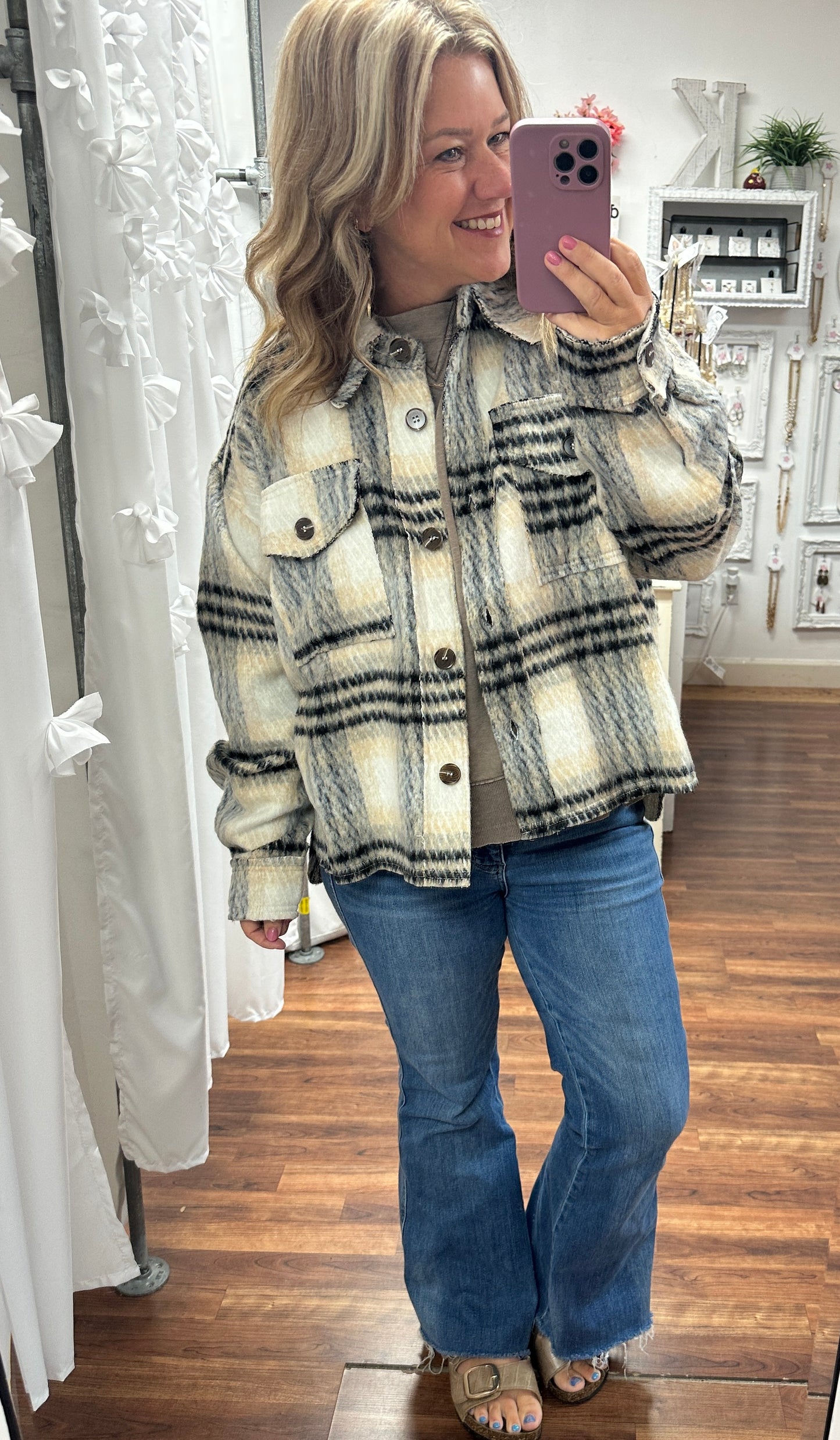 Rustic Plaid Raw Edge Jacket