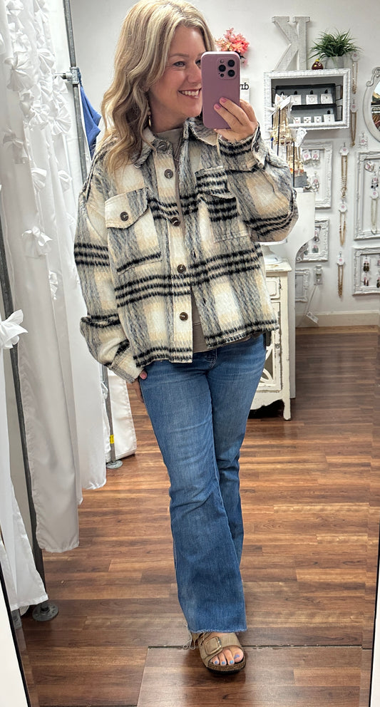 Rustic Plaid Raw Edge Jacket