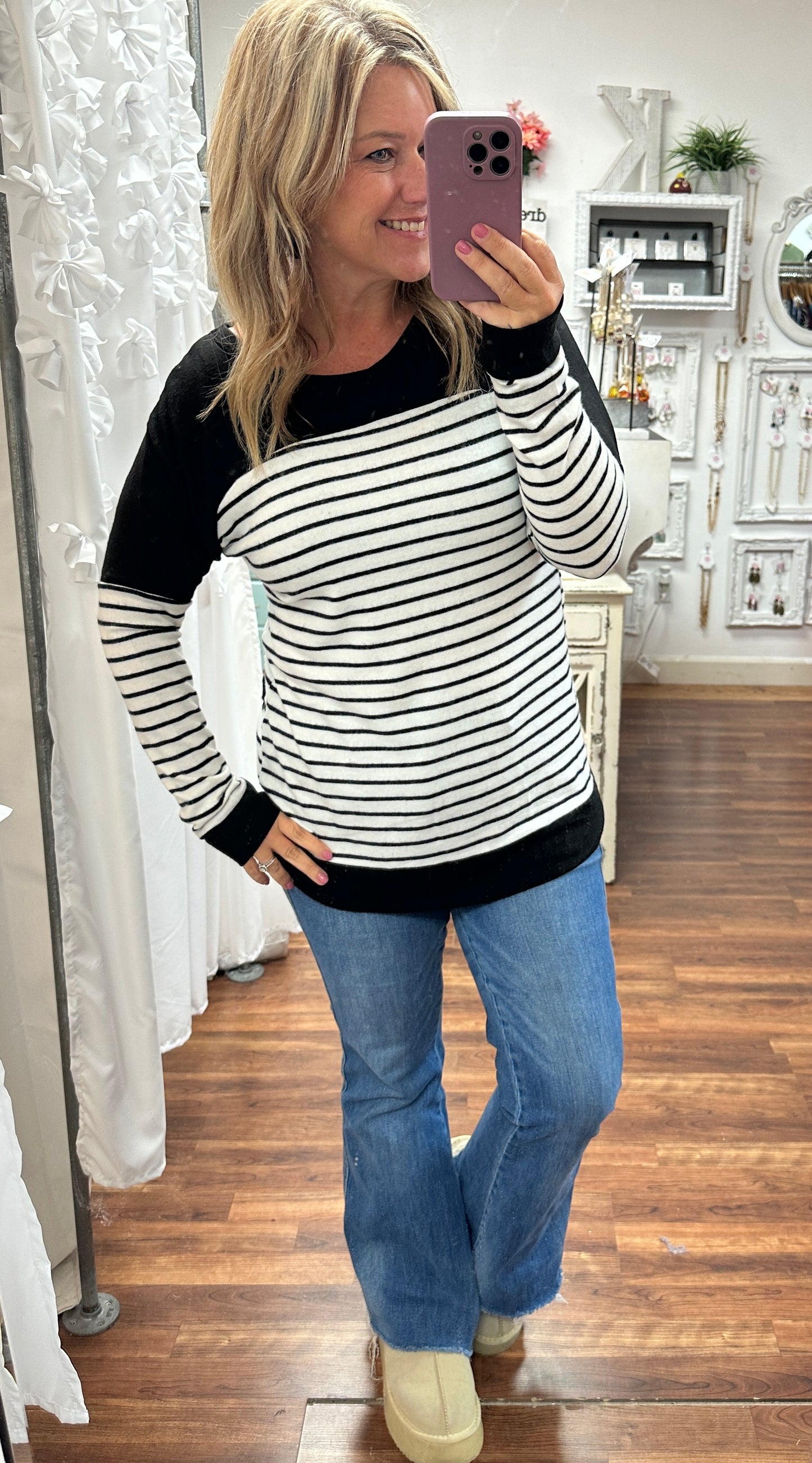 Monochrome Breeze Banded Stripe Top
